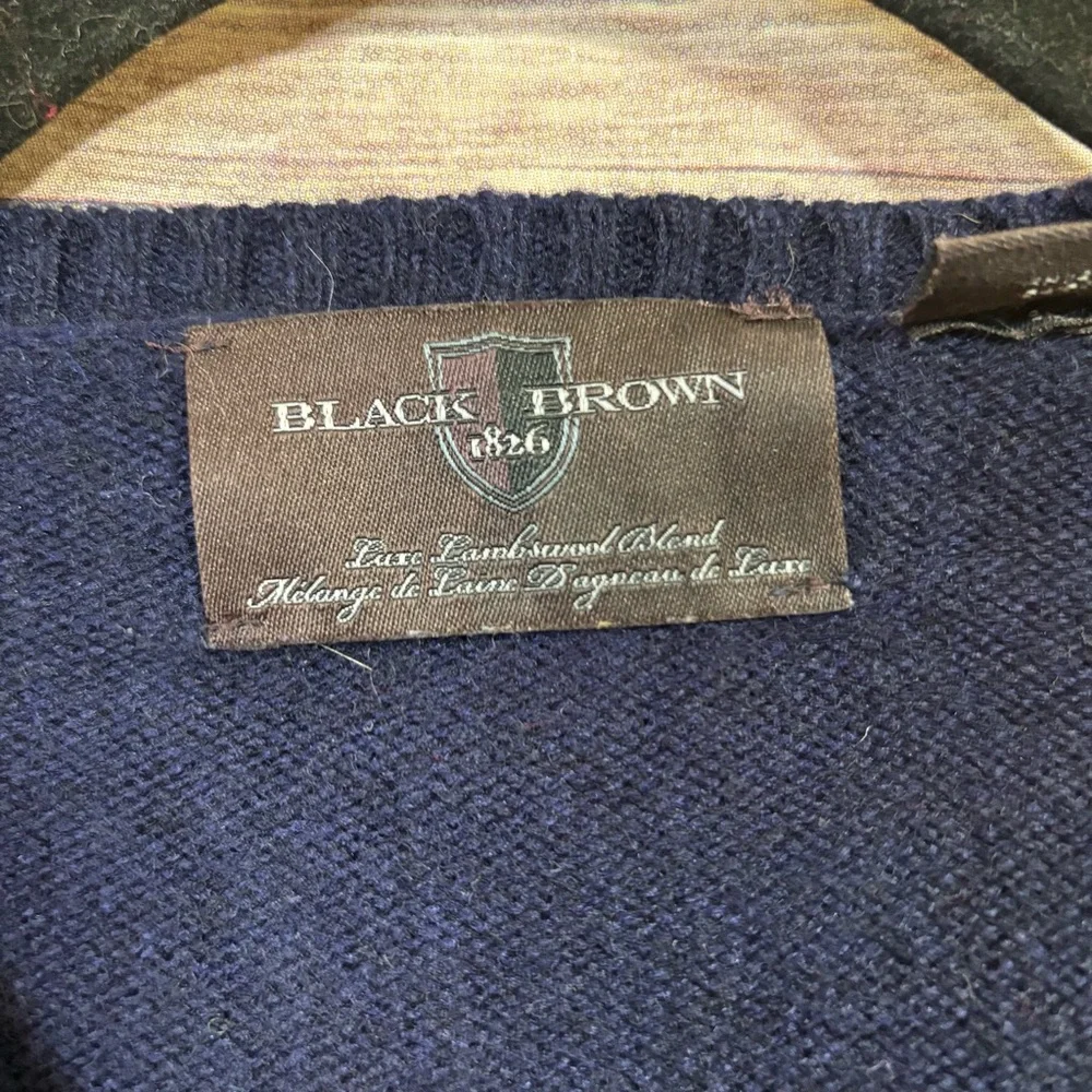 BLACK BROWN 1826 LAMBS WOOL BLEND VNECK PULLOVER SIZE LARGE I1 - Picture 2 of 6